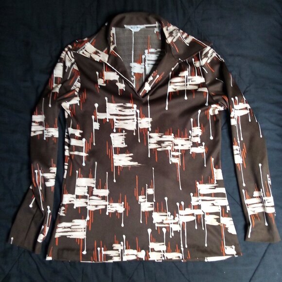 Vintage Mardi Modes Abstract Strokes Polyester Shirt Top Union Made - Picture 2 of 6